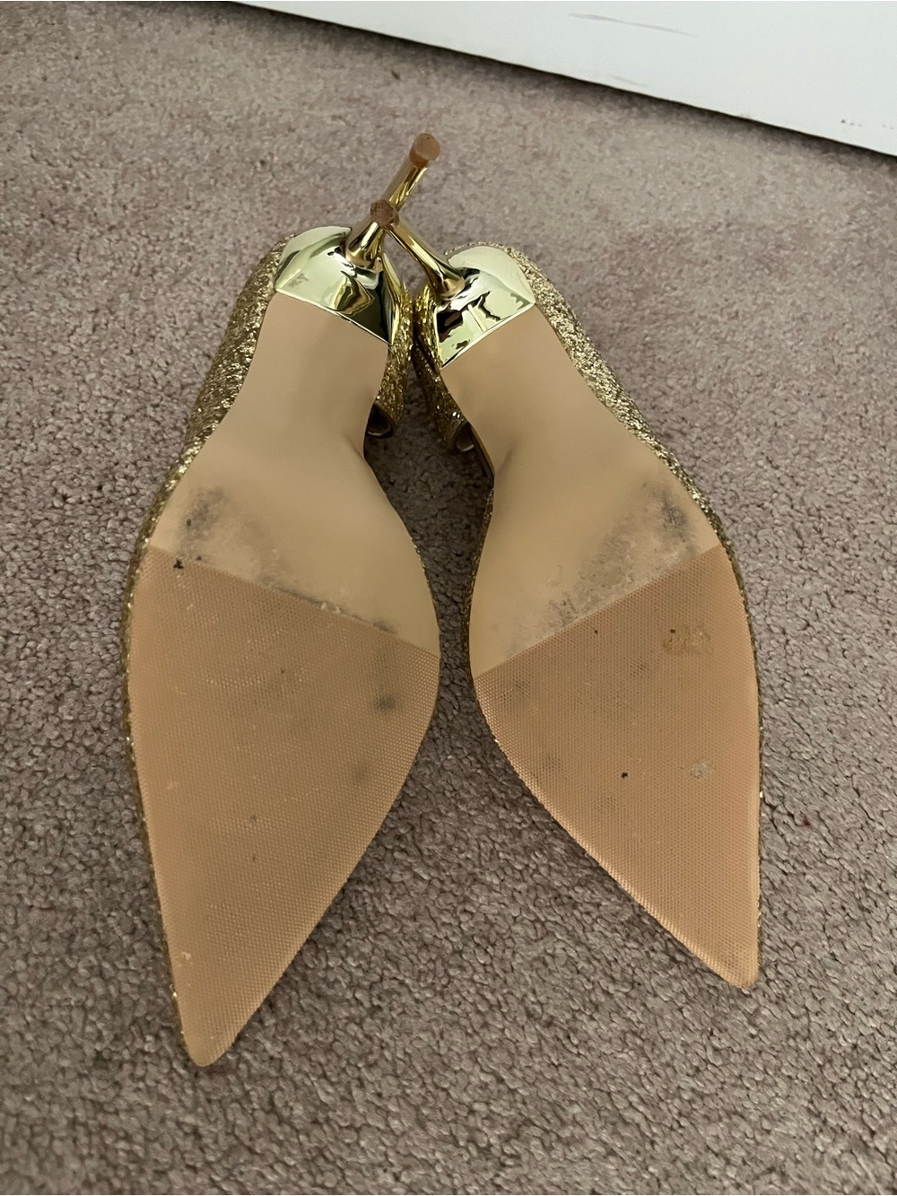 Gold Glitter Pointed-Toe Stiletto Pumps - Picture 3 of 4